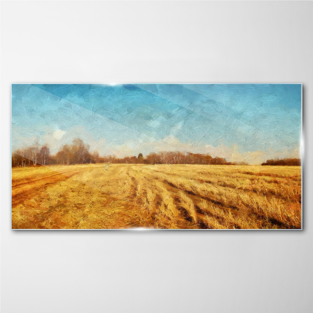 PL Coloray Obraz Szklany wieś pole las niebo 100x50cm