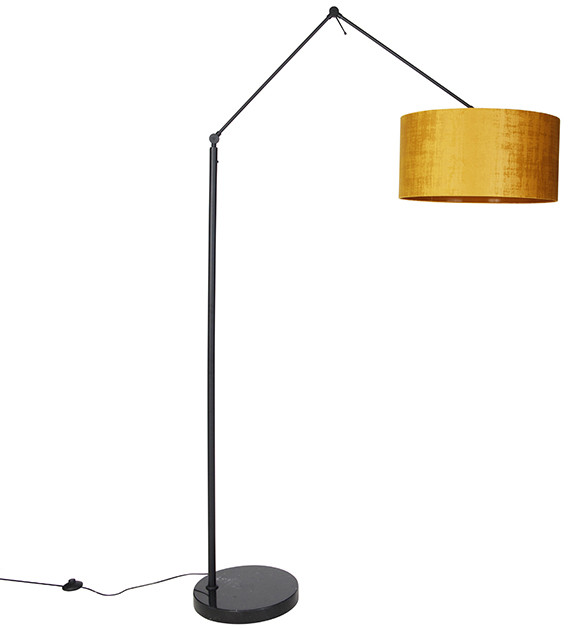 QAZQA Nowoczesna lampa podłogowa czarny lniany abażur żółty 50 cm - Editor