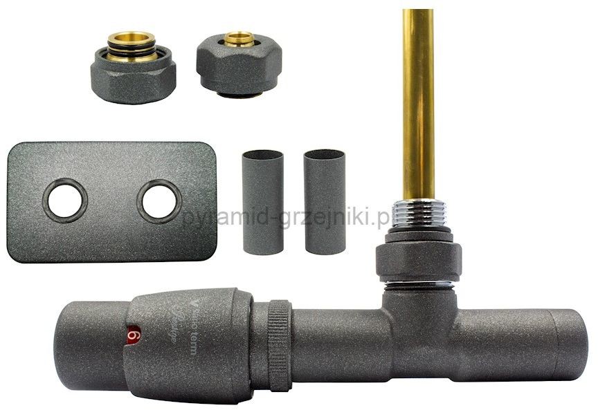 Varioterm Zawór termostatyczny UNICO All i One rozeta prostokątna - grafit str. pex 16 mm lewy APUGS0205CFK/L(Pex)