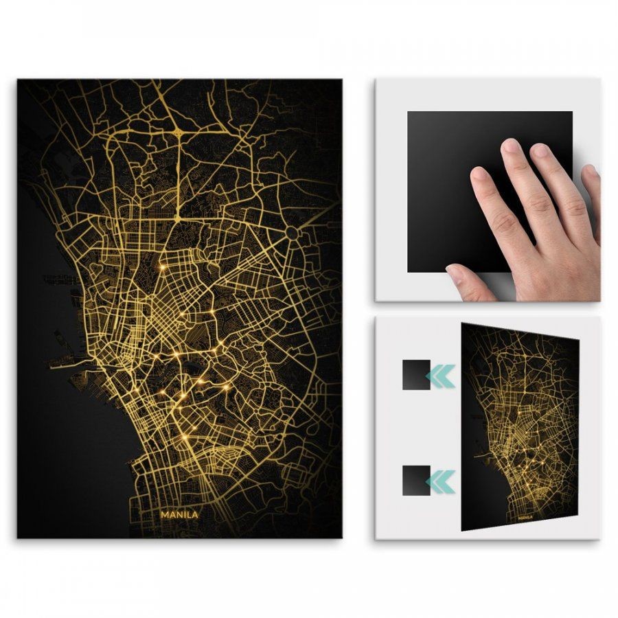 Pix4home Plakat metalowy Mapa City Lights MANILA M POS-M-03504