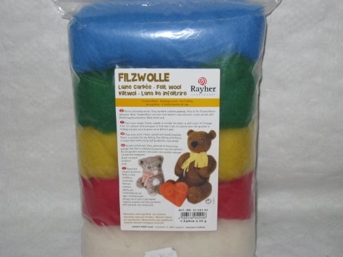 Rayher Hobby Rayher 5364300, czystej żywej wełny, z włókniny, 5 kolorów A 20 G, kolorowy 5364300