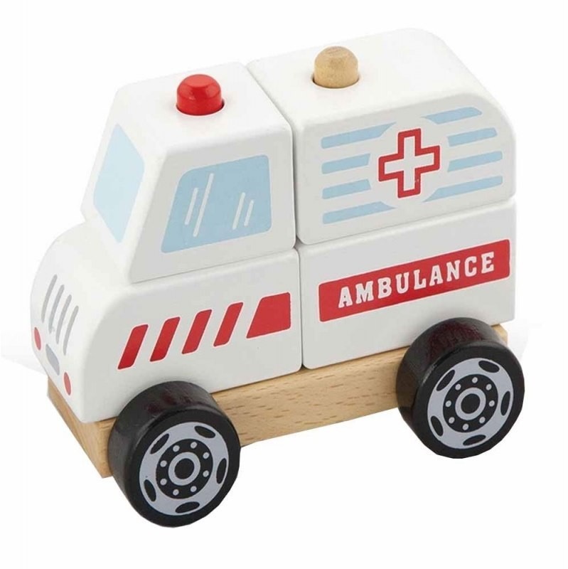 VIGA TOYS Drewniane Klocki Ambulans Karetka Pojazd Auto Pogotowie 50204