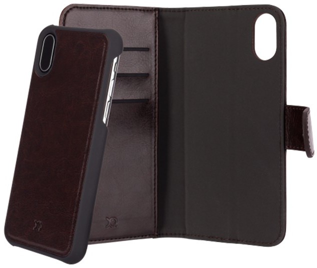 XQISIT Wallet Case Eman etui magnetyczne na Apple iPhone X OTWIERANE NA BOK BRĄZOWY CIEMNY SKÓRA EKOLOGICZNA 33158