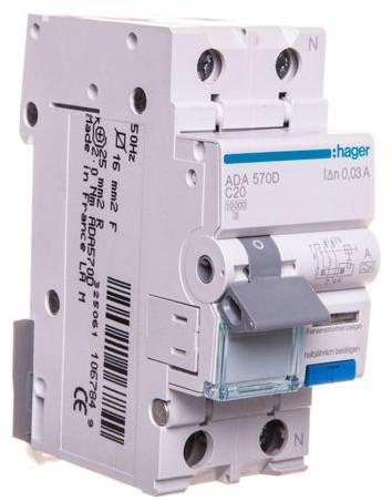 Hager POLO Wyłącznik różnicowo-nadprądowy 2P 20A C 0,03A typ A ADA570D