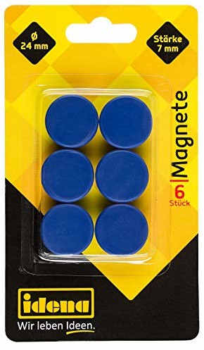 Idena Idena 377026 - magnesy, 6 sztuk, średnica 24 mm, okrągłe, grubość 7 mm, niebieskie 377026