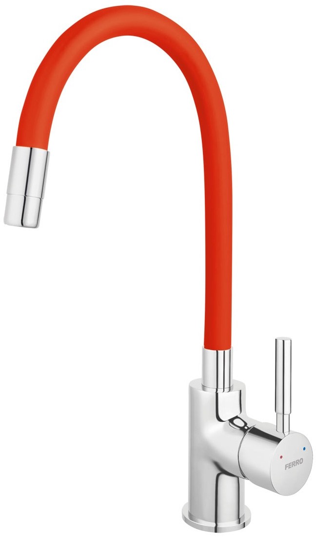 Ferro Zumba bateria zlewozmywakowa stojąca z elastyczną wylewką, czerwony