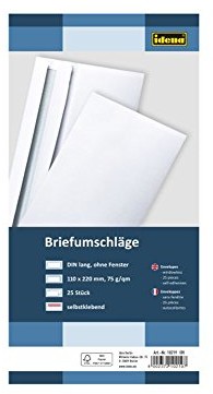 Idena 10219  kopert DIN długie, 75 G/M, samoprzylepna, bez okienka, 25 sztuki, FSC-Mix, biały 10219