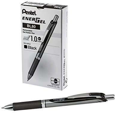 Pentel EnerGel żel 12 sztuki ink roller funkcją zwijania 1 MM, czarny BL80-A