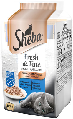 Sheba saszetka 6x50g Fresh & Fine mokra karma dla kotów w sosie rybne dania