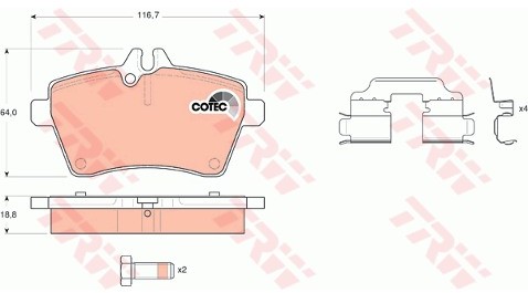 TRW Zestaw klocków hamulcowych, hamulce tarczowe GDB1629