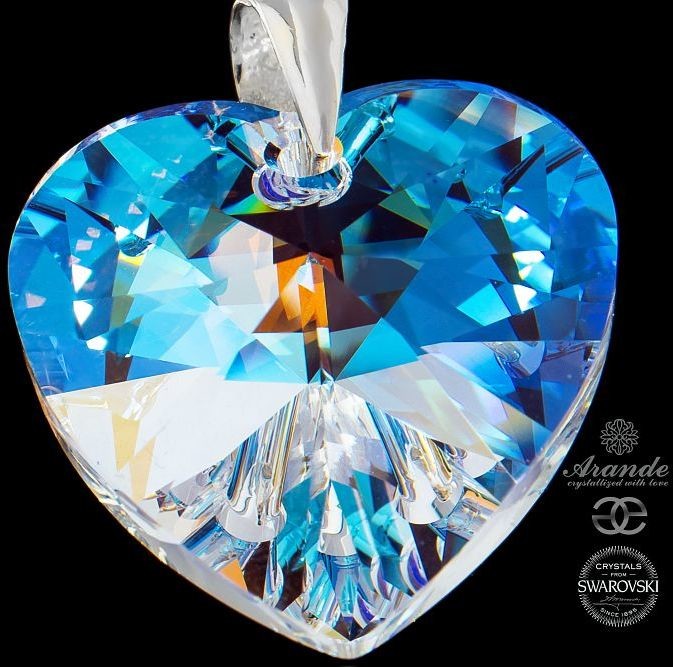 Swarovski Arande duży WISIOREK Serce Blue Aurora Srebro 700934