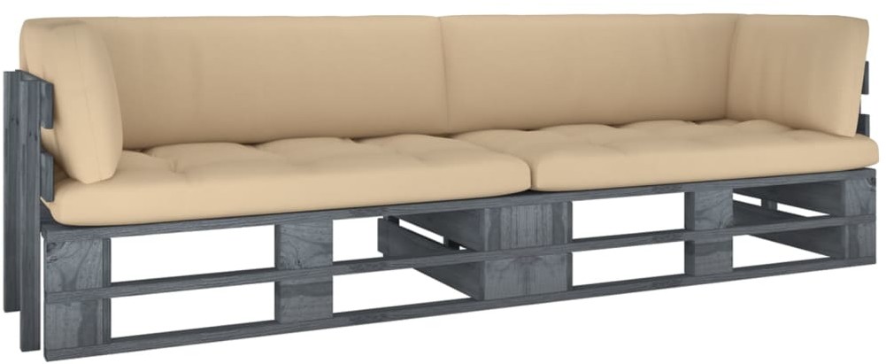 vidaXL Sofa 2-osobowa z palet, z poduszkami, szara, drewno sosnowe