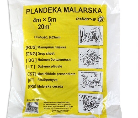 Plandeka folia malarska mocna 20m2 - 4mx5m 30mik