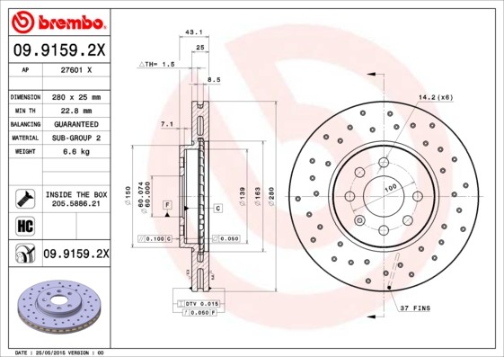 BREMBO Tarcza hamulcowa 09.9159.2X