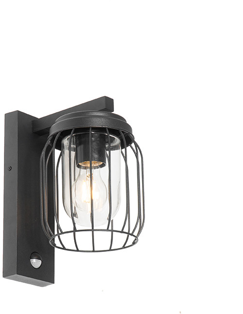 QAZQA Moderne buiten wandlamp zwart IP44 met bewegingssensor - Luc 104571