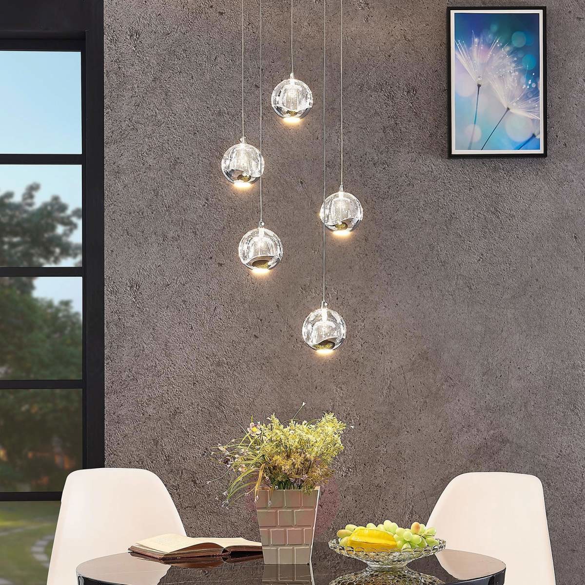 Lampenwelt com Lampa wisząca LED Hayley 5-pkt. okrągła chrom