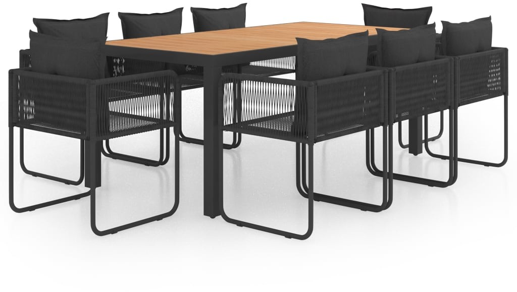 vidaXL 9-częściowy zestaw mebli ogrodowych, rattan PVC, czarno-brązowy