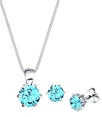 Elli Basic 09000039_45 zestaw naszyjnik damski i kolczyki z białymi kryształami Swarovski, ze srebra (próba 925), srebro, jasnoniebieski 0911221414_45