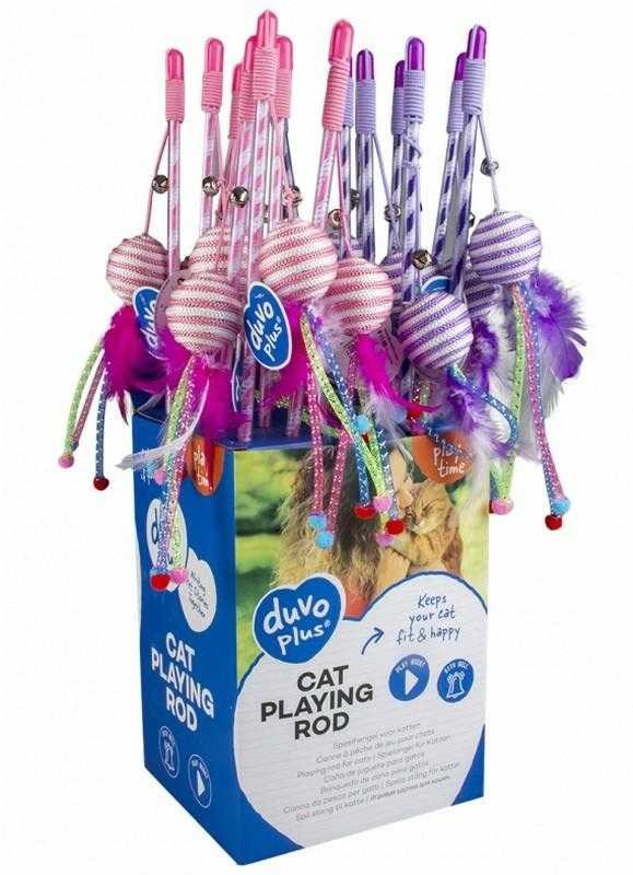Duvo+ DUVO WĘDKA DLA KOTA PIŁKA ZE SZNURKA 15x4x3 5cm 12059 OF-A-VAT016320