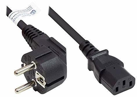 Good Connections kabel sieciowy 1,5 m wtyczka ze stykiem ochronnym typu E+F (CEE 7/7, kątowa) do gniazda IEC C13 (prosty) miedziany przewód CU 0,75 mm kabel urządzenia chłodzącego czarny