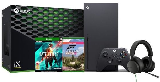 Microsoft Xbox Series X 1TB Czarny + Forza Horizon 5 + Battlefield 2042 + słuchawki przewodowe