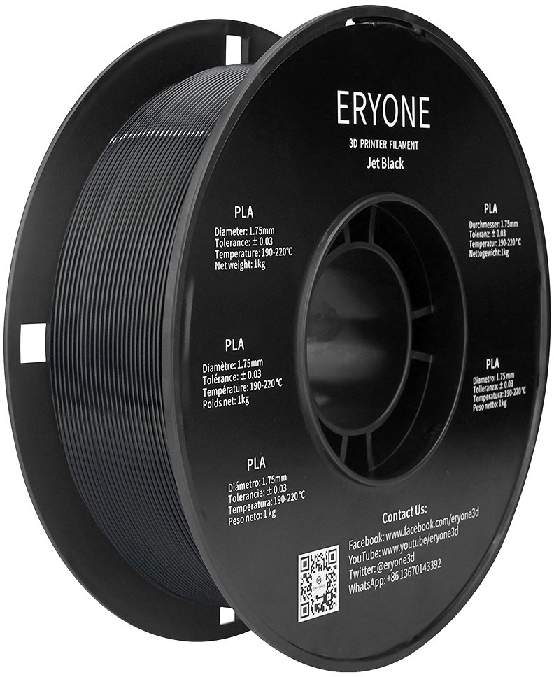 ERYONE ERYONE PLA Filament for 3D Printer 1.75mm Tolerance 0.03mm 1kg (2.2LBS)/Spool - Jet Black 795744EUDF