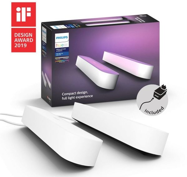 Philips HUE Signify Poland Sp z o.o Hue WACA lampa przenośna/kinkiet/biurkowa zestaw 2szt.) Play 5W 530lm 2000-6500K RGB biała + zasilacz 7820231P7 915005734601