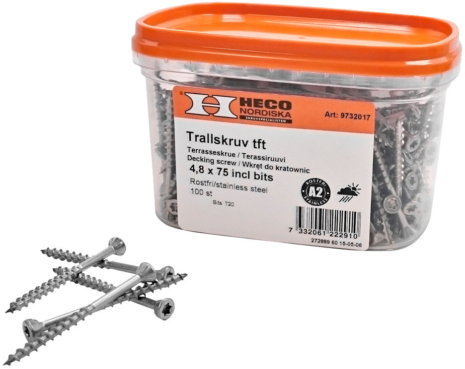 HECO Wkrety tarasowe 100 szt 4.8x75 mm