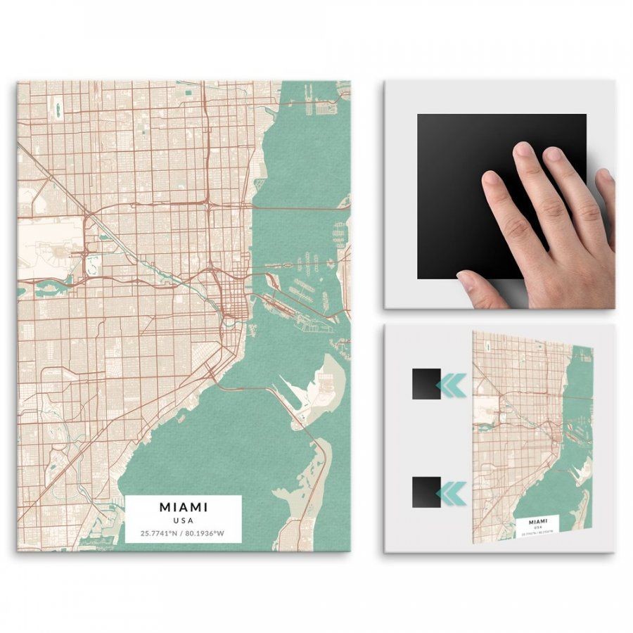 Pix4home Plakat metalowy Mapa Vintage Miami L POS-L-03873