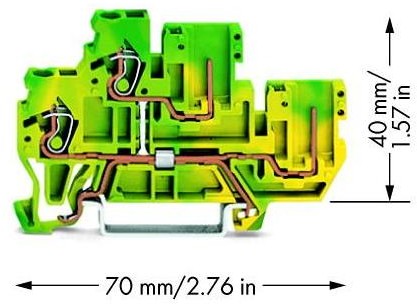 WAGO Terminal bazowy podwójny WAGO 5 mm Sprężynowe Alokacja Terre zielono-żółty 870-107 50 szt 870-107