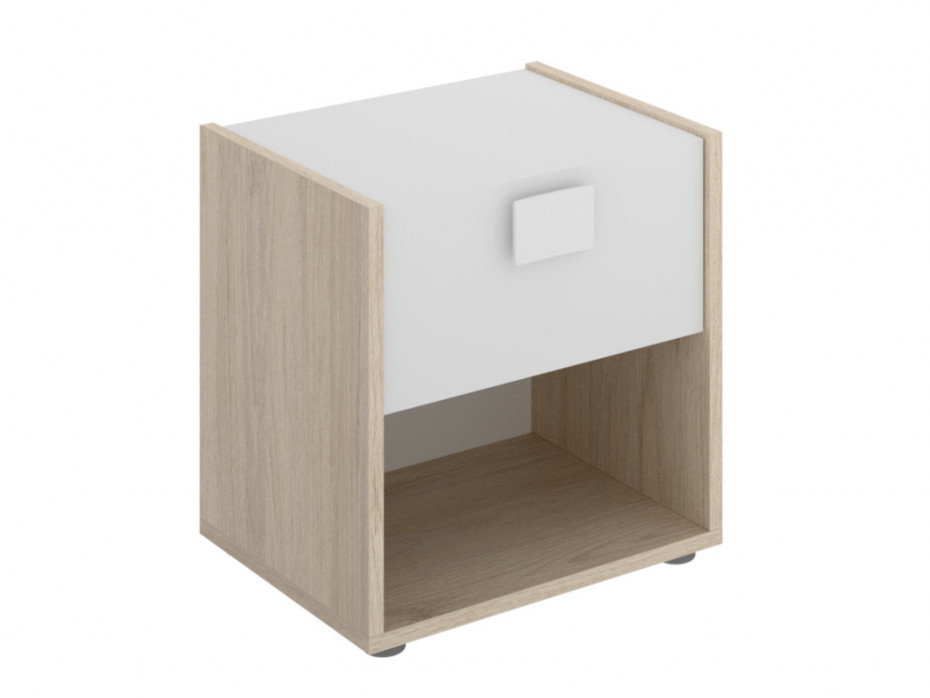 Vente-Unique Stolik nocny SONIA - 1 szuflada i 1 wnęka - Kolor: dębowy i biały
