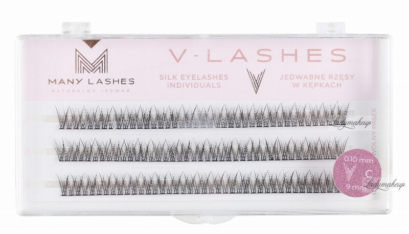 Many Beauty Many Beauty - Many Lashes - V-LASHES - Silk Eyelashes Individual - Jedwabne rzęsy w kępkach - Fish Tale - 0.10 STRONG - C-9mm