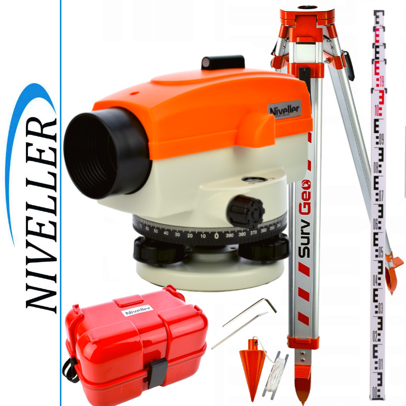 SurvGeo NIVELLER Niwelator optyczny NIVELLER DSZ32 + Statyw aluminiowy 1,6m Łata niwelacyjna 5m DSZ32