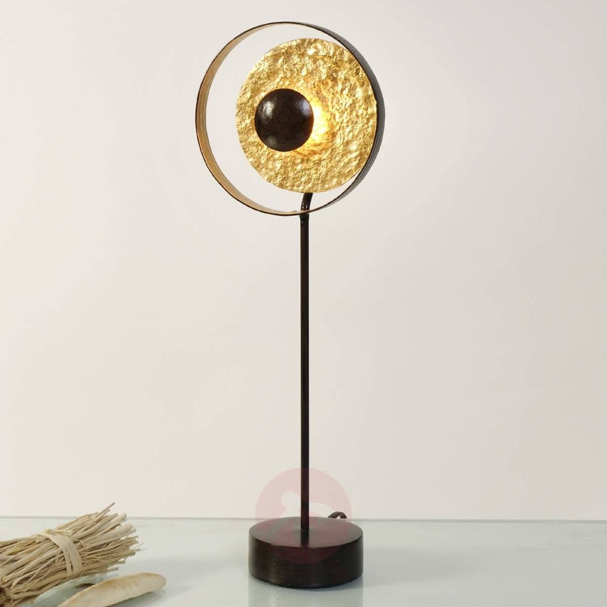J. Holländer Złoto-brązowa lampa stołowa Satellite, 42 cm