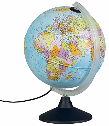 Idena 10411 podświetlany globus z politycznym obrazem mapy i zdjęciami gwiazd, ok. 25 cm średnicy, wielokolorowa