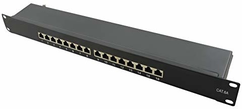 LOGILINK Professional NP0076 w pełni ekranowane pole CAT 6A Patch/rozdzielcze z 16 portami, PoE i PoE+, (1 jednostka wysokości) czarne