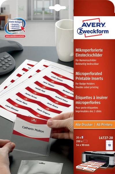 Identyfikatory z mikroperforacją A4 20 ark./op. 54 x 90 mm białe 200szt X03434 NB-7830