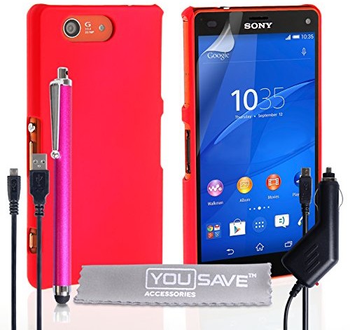 Yousave Accessories Twarda osłona hybrydowa z rysikiem, ładowarką samochodową i kablem micro USB do Sony Xperia Z3 Compact etui - Hot Pink SE-HA02-Z799PCU