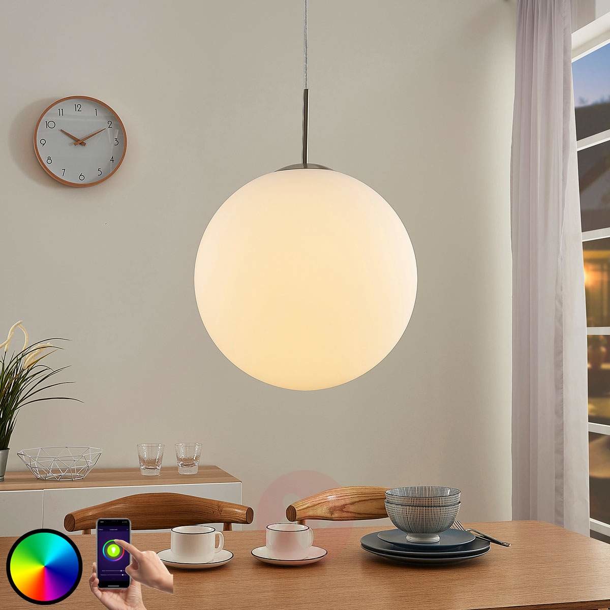 Lampenwelt com Ściemniana lampa wisząca LED RGB Rhona, aplikacja