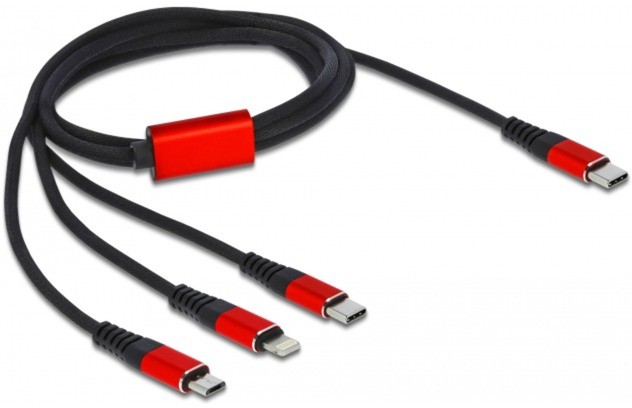 Delock 86711 kabel USB 1 m USB 2.0 USB C USB C/Micro-USB B/Lightning Czarny, Czerwony