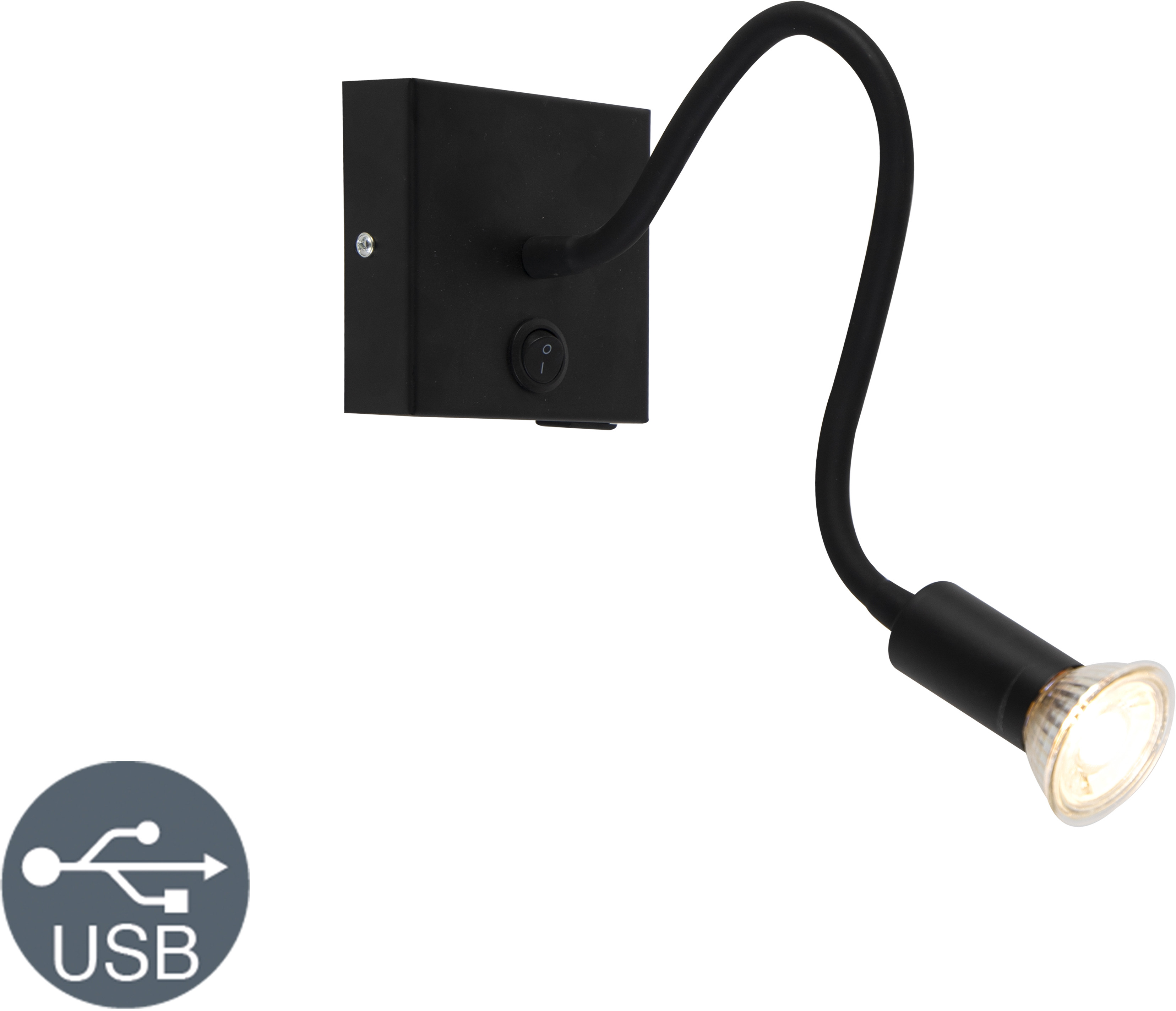QAZQA Nowoczesny elastyczny kinkiet USB czarny - Zeno