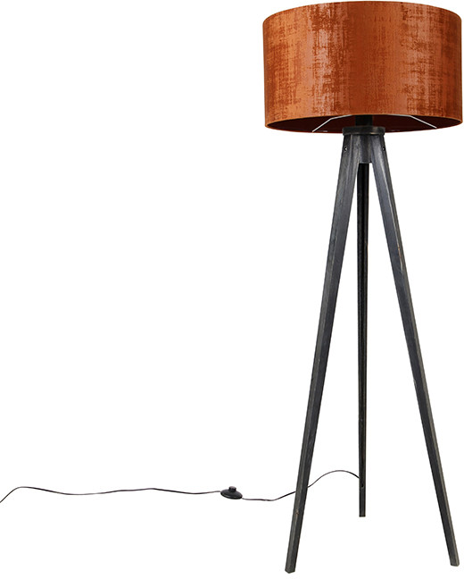 QAZQA Lampa podłogowa statyw czarny z kloszem czerwony 50 cm - Tripod Classic