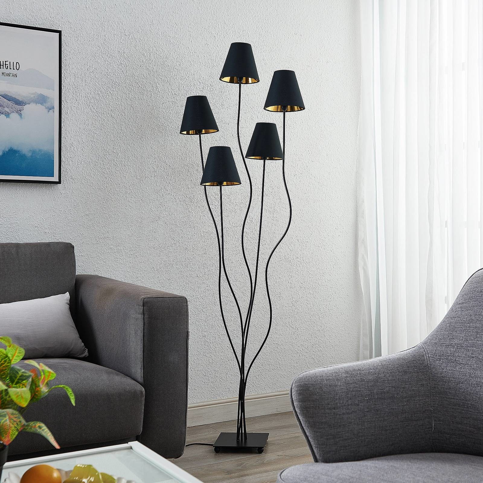 LINDBY Lindby Komalie lampa stojąca, 5-pkt., czarna
