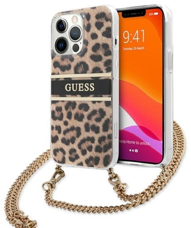 Guess Leopard Gold Stripe Crossbody - Etui iPhone 13 Pro Max GUHCP13XKBCLE