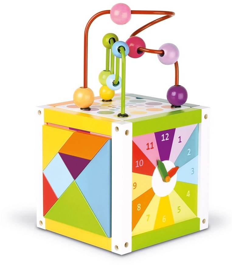 Janod DREWNIANA KOSTKA EDUKACYJNA z pętlą 5w1 J08090