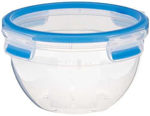 Emsa pojemnik z pokrywką utrzymujący świeżość, przezroczysty/czerwony, szklany, system zamykania Clip & Close, niebieski, 16.7  x  16.7  x  9.5 cm 518096