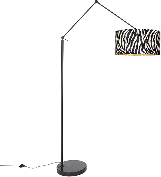 QAZQA Nowoczesna lampa podłogowa czarny klosz wzór zebra 50 cm - Redakcja