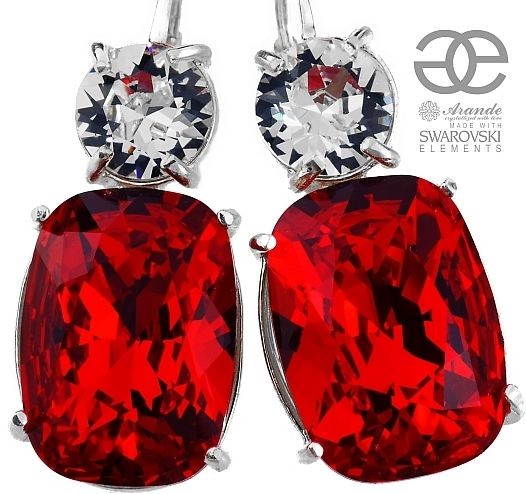 Swarovski PIĘKNE KOLCZYKI CZERWONE CRYSTAL SREBRO