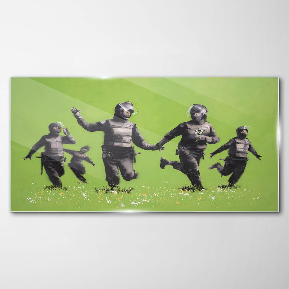 PL Coloray Obraz Szklany Banksy Zielony 100x50cm