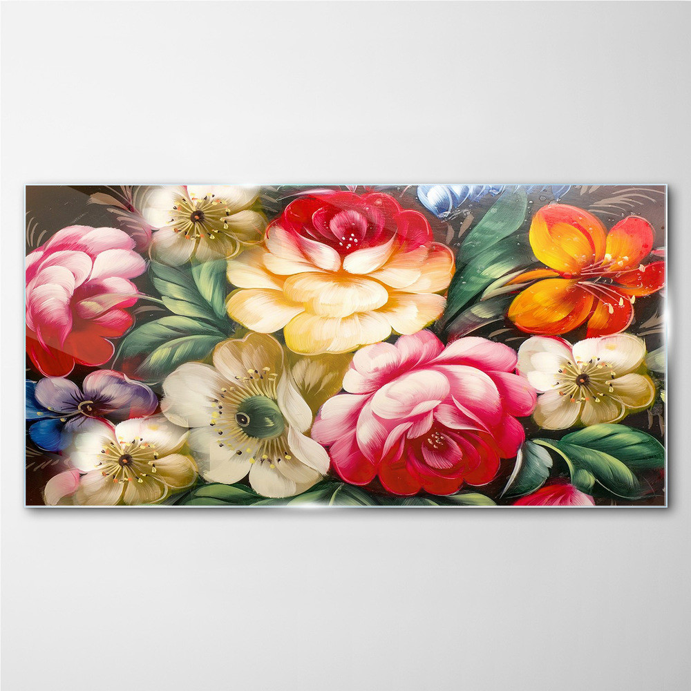 PL Coloray Obraz Szklany kwiaty 100x50cm